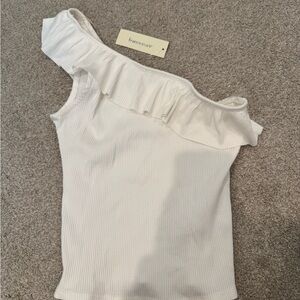 Francesca's Collections White One-Shoulder Ruffle Top